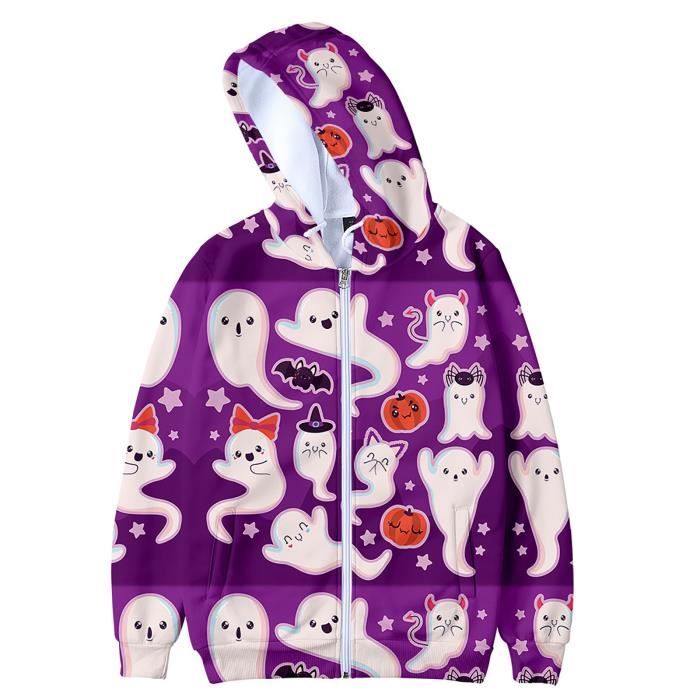 Sweat Halloween Enfant Unisexe - Manches Longues, Imprimé Fantôme, Tailles 2-12 Ans