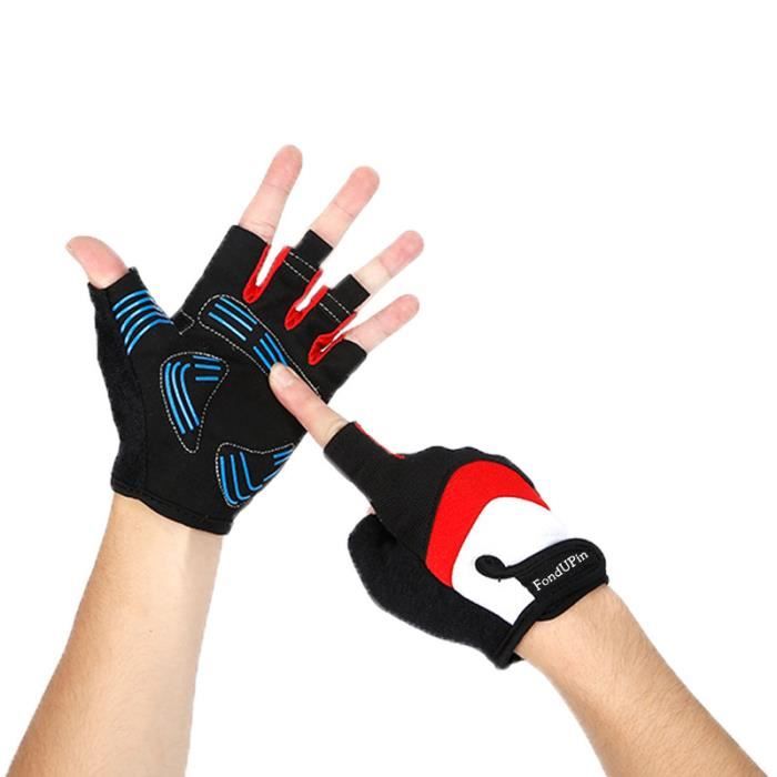 Gants de cyclisme demi-doigt antidérapants et amortisseurs de chocs pour VTT Leocloho rouge