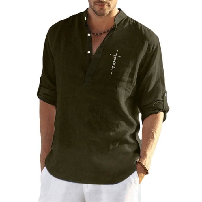 Homme T shirt Tee Chemise Henley Shirt Henley Léger 1950s Décontractées manche longue Rouge