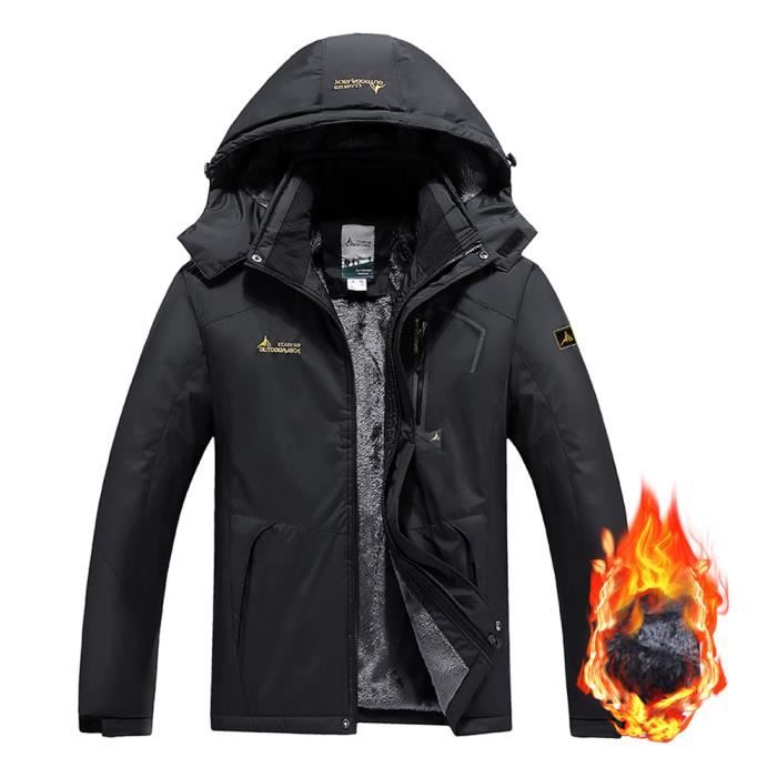 JANZDIYS Parka de Ski Homme-3XL/5XL-Noir-Respirant et Evacuant l'humidité-Convient aux Sports de Plein Air-Avec Capuche-Hiver Chaud