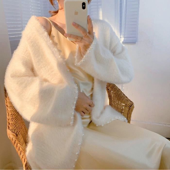 Cardigan Long Femme à Capuche Oversize – Pull Tricot Épais Hiver, Gilet Long Chaud Maille Grosses Côtes