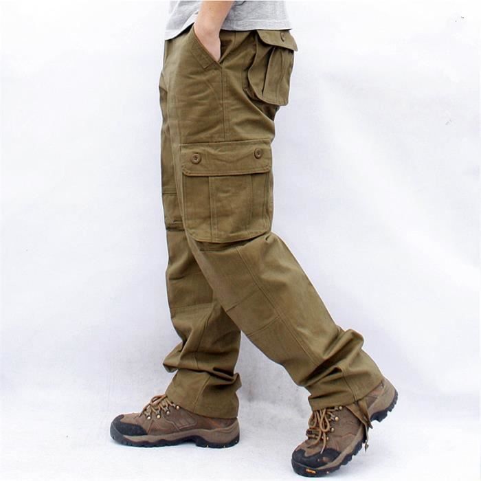 Pantalon Cargo Homme – Tissu Léger Coton/polyester – Multi-poches – Pour Randonnée, Travail Ou Loisirs