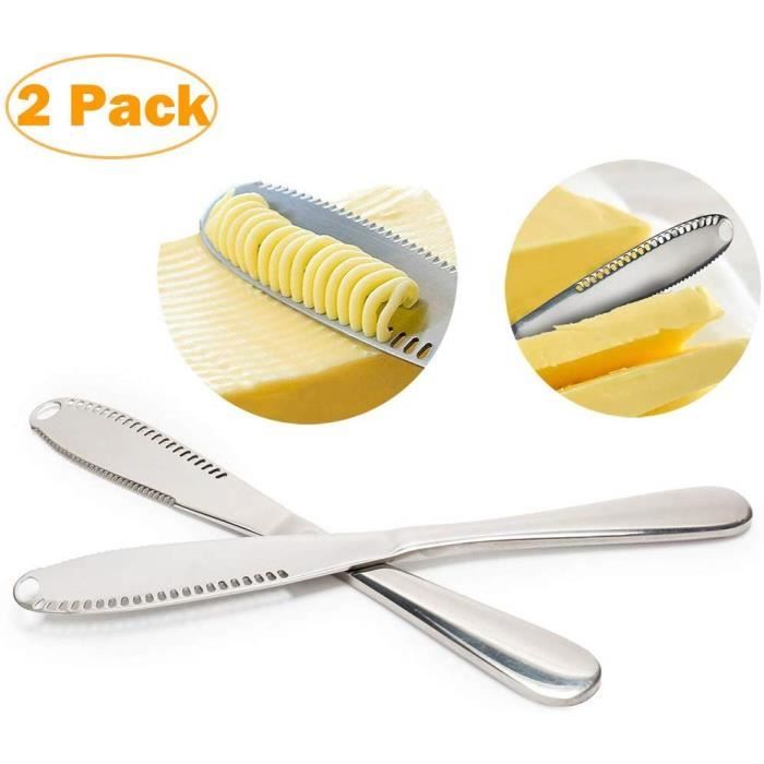 Lot de 2 couteaux à beurre Voloker - Acier inoxydable - Qualité alimentaire  403 - Avec bord dentelé et trous à rpe - Facile à utilis - Cdiscount Maison
