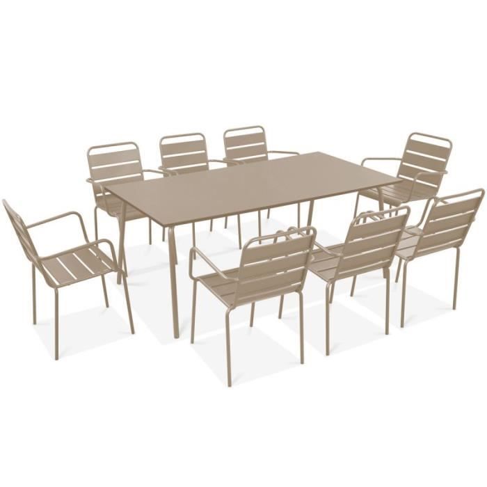 Ensemble table de jardin et 8 fauteuils - OVIALA - Palavas - Acier - Taupe