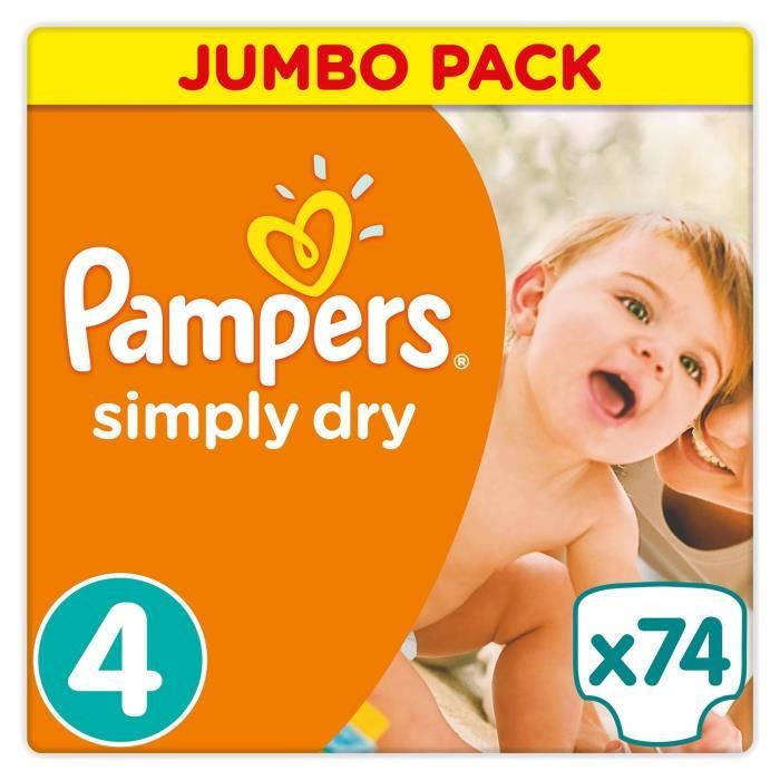 PAMPERS Simply Dry Taille 4 7 à 18kg 74 couches Format Jumbo pack Cdiscount Puériculture