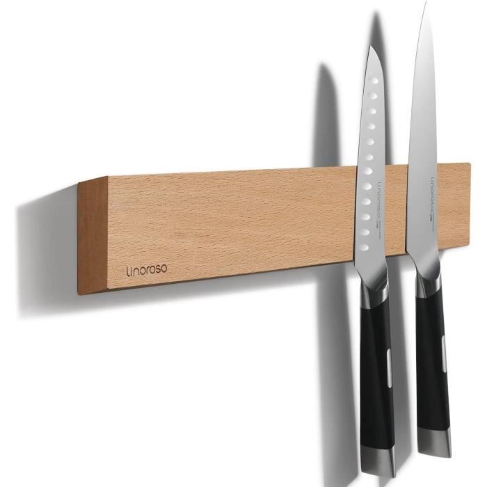 Porte-couteau Magnétique Fait Main En Bois Dur (2 Essences) – Grand Format – Neuf