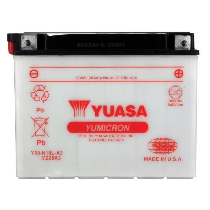 YUASA - Batterie Moto 12V Avec Entretien Sans Pack Acide Y50-N18L-A3