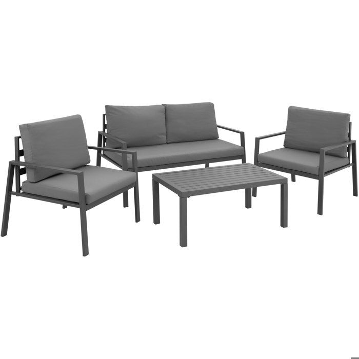 TECTAKE Salon de jardin GÖTEBORG 4 Places  1 Canapé 2 Fauteuils en