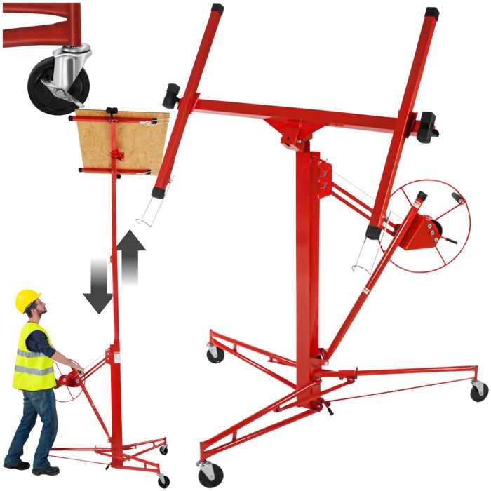 Lève-plaque - TECTAKE - lève-plaque pliable bras extensible 295 cm réglable 140-335 cm acier 153 x 140 x 185 cm - rouge