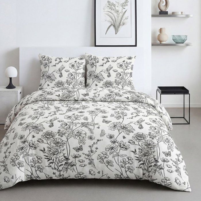 Parure de Lit - 240 x 220 cm - Coton Imprimé Floral Blanc - TODAY SUNSHINE