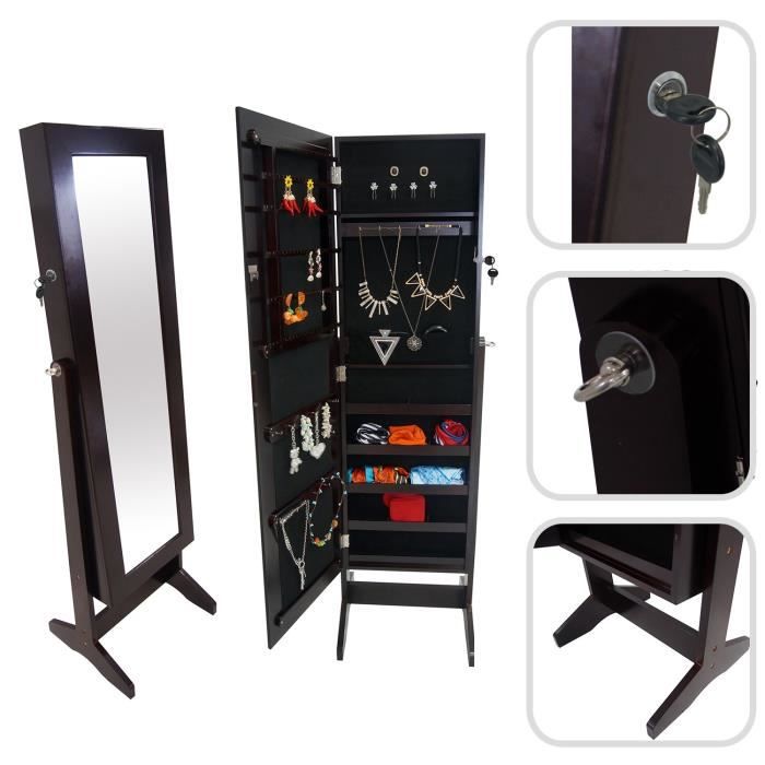Armoire à Bijoux avec Miroir MDF et verre Marron 120 x 38 x 9 cm