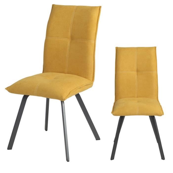 chaises de salle à manger contemporaines en métal et tissu jaune - lot de 2 - fresno