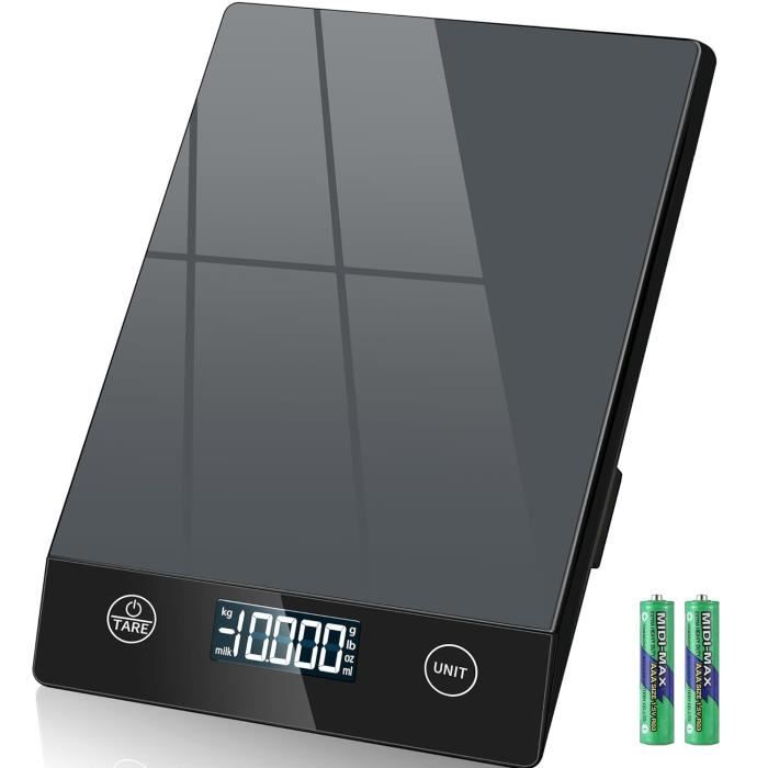 Balance De Cuisine Numérique 10kg/1g Rechargeable USB - Écran LCD Tare Multifonction Noire
