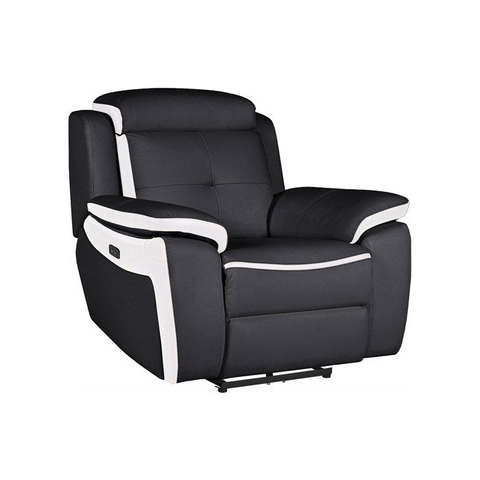 Fauteuil relax électrique en cuir ANGELIQUE - Noir/blanc