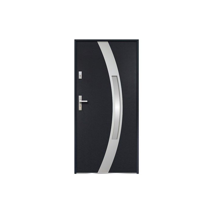 Porte dentrée en acier vitrée avec inox H207 x L100 cm anthracite - épaisseur 55 mm - poussant droit - TROFA