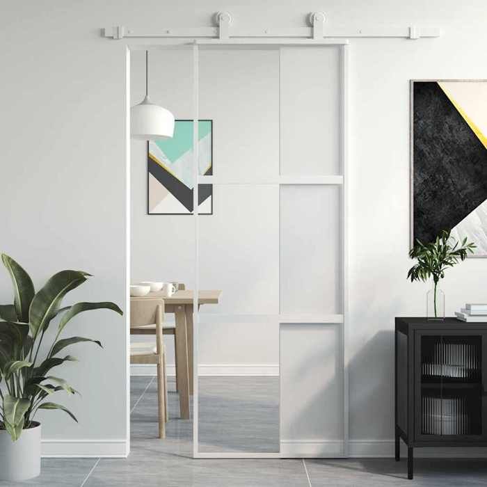 vidaXL Porte coulissante blanc 76x205 cm verre trempé aluminium 155204