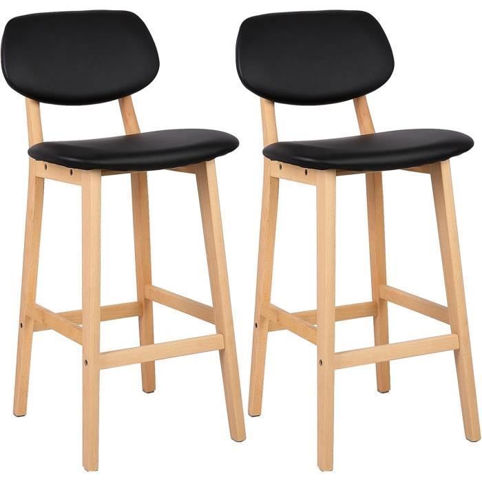 WOLTU Lot de 2 Tabourets de bar en similicuir et bois avec dossier 43x37.5x91.5cm Noir WOLTU Lot de 2 Tabourets de bar en similicuir et bois avec dossier 43x37.5x91.5cm Noir