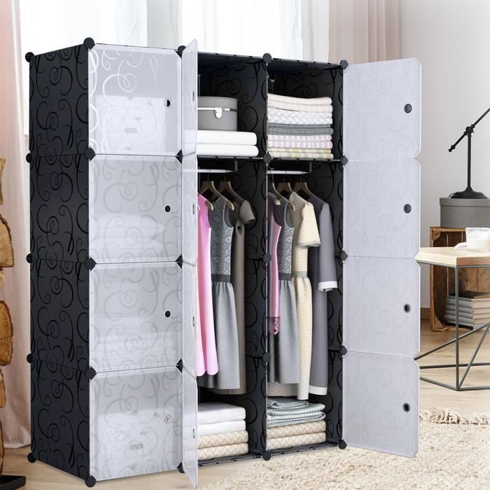 Armoire penderie système détagères YRHOME - Blanc - Contemporain - Design - 2 portes - Plastique - Résine