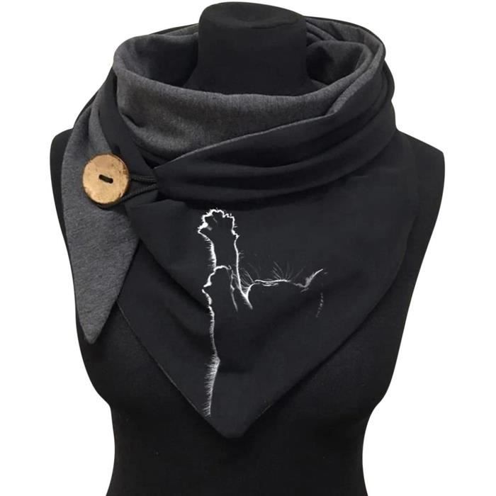 Écharpe Triangle Femme UMIPUBO - Châle D’hiver Avec Bouton - Laine Et Polyester Doux - Imprimé Rétro - Taille Réglable - Cadeau Idéal
