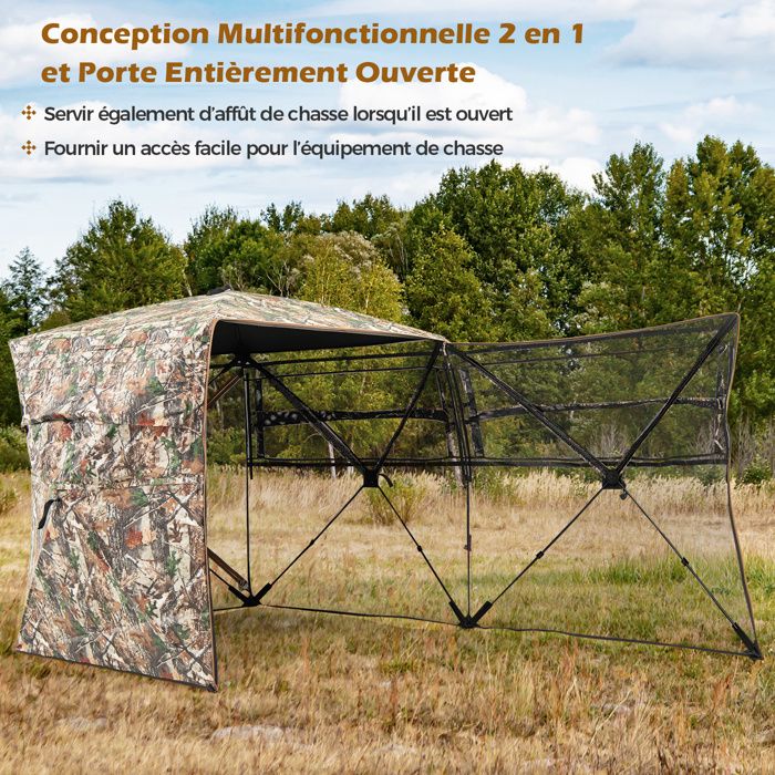 Affût De Chasse Camouflage Pop-up 3 Personnes – Tente Chasse Cerf/Dinde, Fenêtres Maille 270° Vision