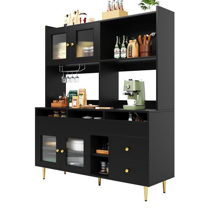 Buffet de cuisine moderne 140x40x175cm - 6 portes + 3 tiroirs + 9 étagères - meuble haut - avec éclairage LED - Blanc Buffet de cuisine moderne 140x40x175cm - 6 portes + 3 tiroirs + 9 étagères - meuble haut - avec éclairage LED - Blanc