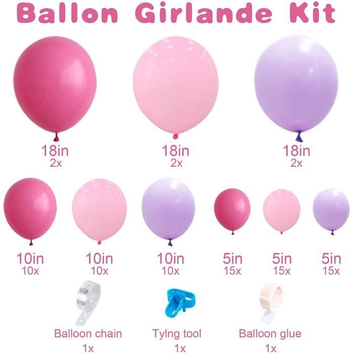 Arche de ballon rose et or rose, 126pcs Kit de guirlande de ballons roses  avec ballon en or rose 4d, ballons en latex violet rose pour filles fête  d'anniversaire Baby Sh