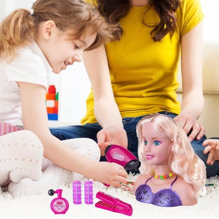 Kit Coiffeur Et Maquillage Pour Filles – Tête De Poupée 18 Cm Avec Sèche-cheveux Et Accessoires, Dès 3 Ans