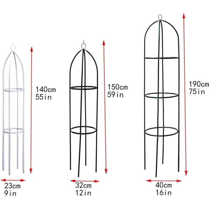 Obélisque De Jardin Métal 32x210 Cm – Support Pour Plantes Grimpantes (Rosiers, Clématites, Tomates…) – Décoratif Et Stable – Noir