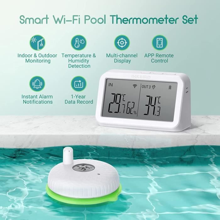 Combinaison Thermomètre Piscine sans Fil Flottant et IBS-M2 Passerelle  WiFi, Contrôle App, 9 Channel Moniteur avec Grand [3]
