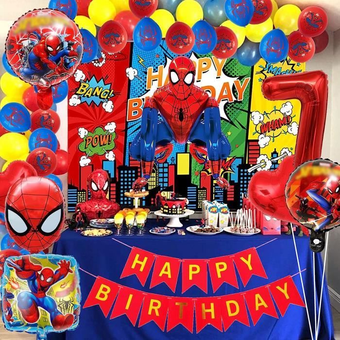 Kit Decorazioni Compleanno Spiderma 7 Anni | 96 Pezzi Con Palloncini, Stoviglie E Tovaglia | Tema Spider-Man Per Feste - Foto 6