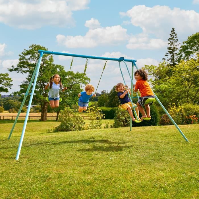 Portique Balançoire Métal 2 Sièges Face-à-face + Kit Ancrage – H185 Cm, 4 Enfants Max, 3-10 Ans, Jardin