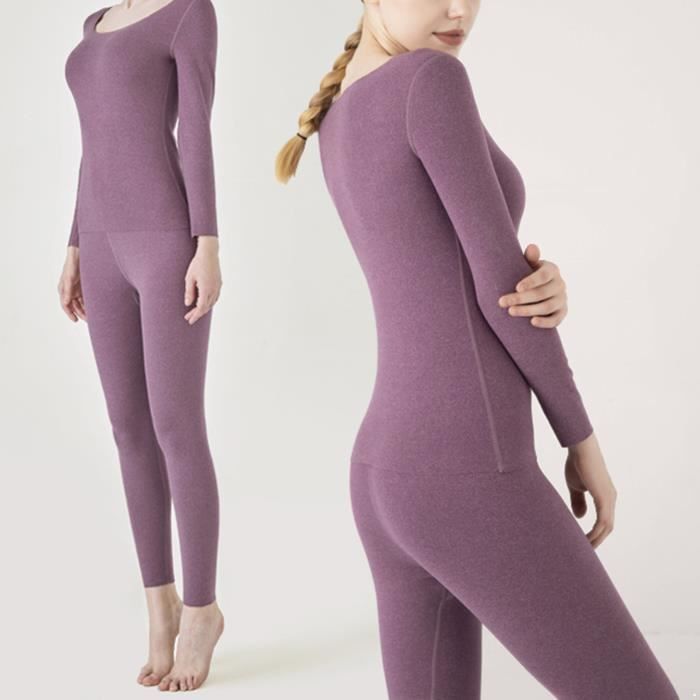 IEFIEL Combinaison Thermique Femme Ensemble de Sous Vetements Chaud Manches Longues pour Automne Hiver Haut Mince S XXL Violet Cdiscount Sport