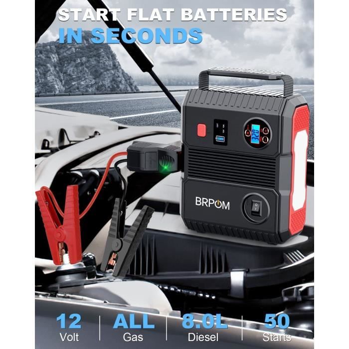 BRPOM Booster Batterie 3000A 24000mAh, 150PSI Gonfleur Pneus Voiture, 12V  Démarreur de Voiture Portable, Jump Starter pour Véhicule( - Cdiscount Auto