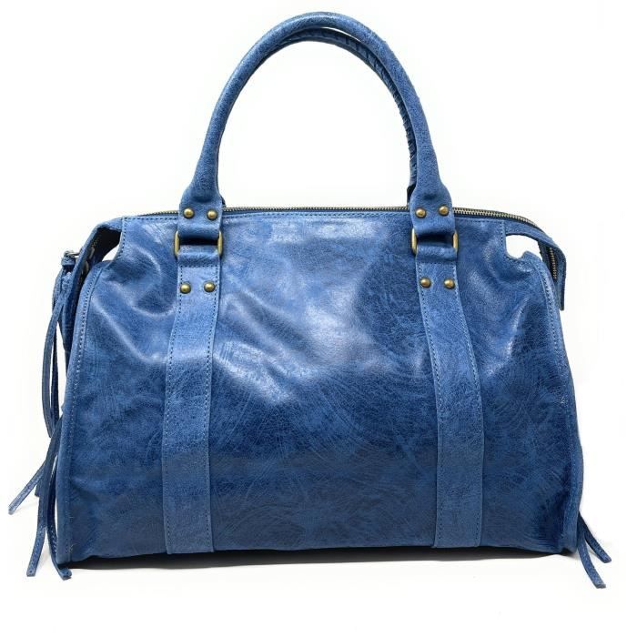 Sac à main en cuir italien effet brossé SANDSTORM Bleu denim OH