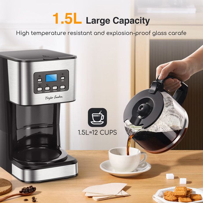 Cafetière Filtre TAYLOR SWODEN 1.5L - Programmable 24h, 950W, Sans BPA