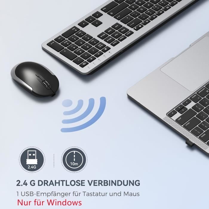 Clavier Sans Fil Ultra-fin Blanc Avec Souris - Ensemble Portable 2,4 GHz Pour PC, Tablette Et Téléphone - 3