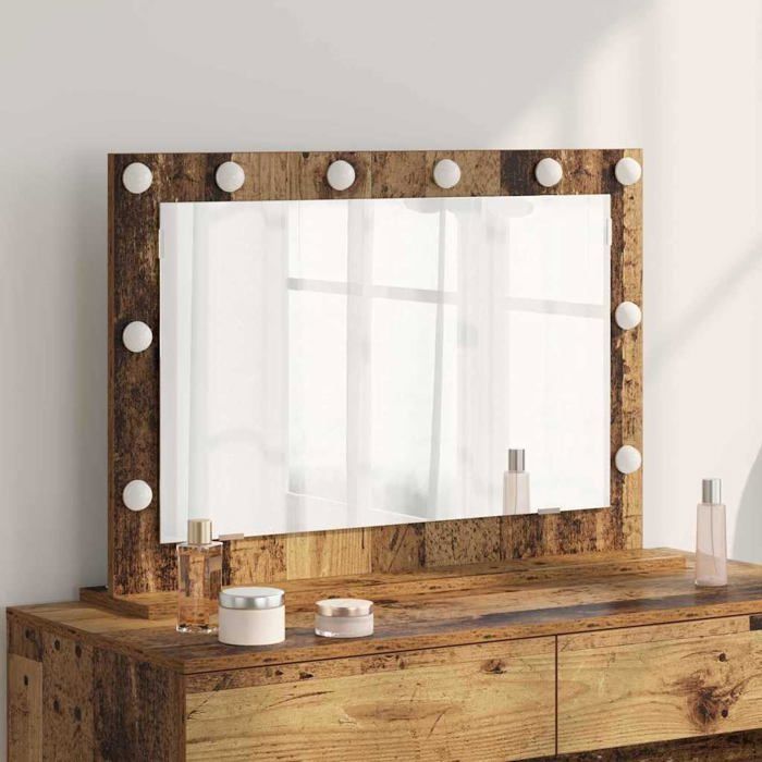Miroir coiffeuse Corfou blanc et étagère bois clair