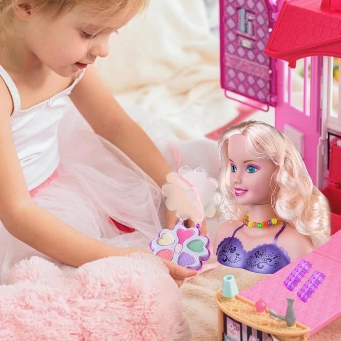 Kit Coiffeur Et Maquillage Pour Filles – Tête De Poupée 18 Cm Avec Sèche-cheveux Et Accessoires, Dès 3 Ans