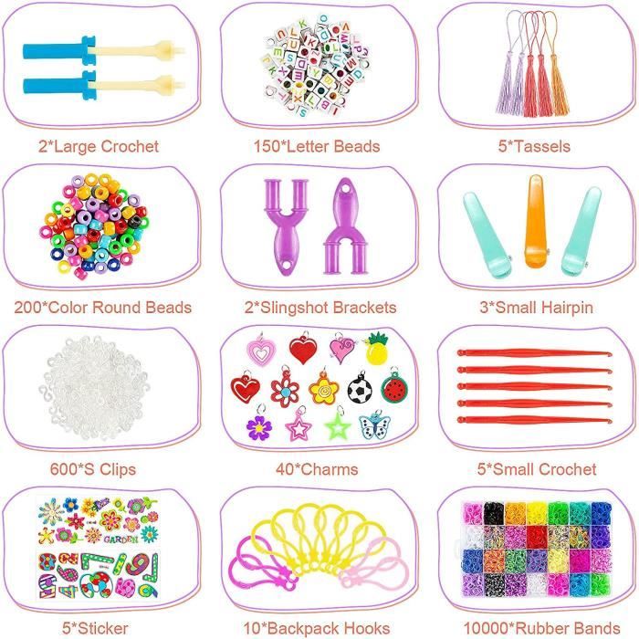 Neon Bracelet Recharge – Lot De 300 Élastiques De Loom + Clips Et Crochet – Set De Remplacement Pour Bracelets Brésiliens Et Créations Élastiques