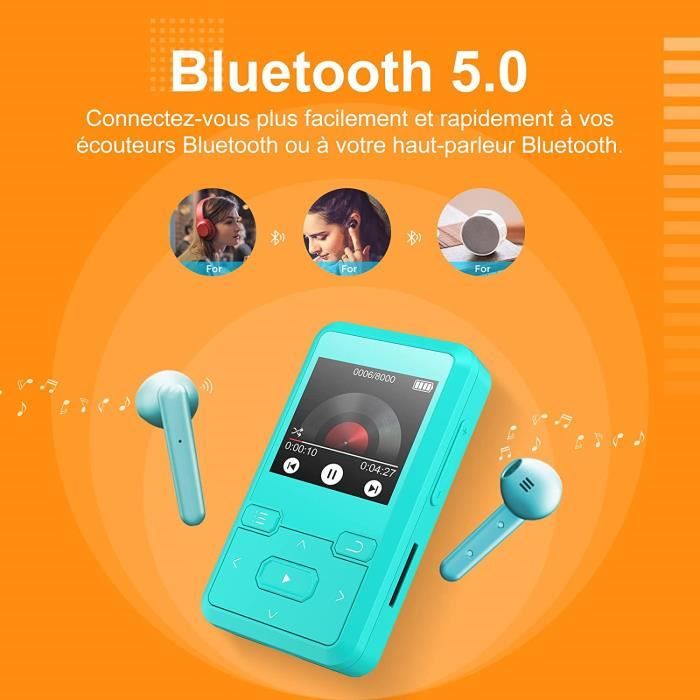 Lecteur MP3 Bluetooth 5.0, Oilsky 32Go MP3 Enfant avec Batterie 750mAh,  Qualité Sonore HiFi Lecteur de Musique MP3 avec Haut-Parleur, Portable  Sport