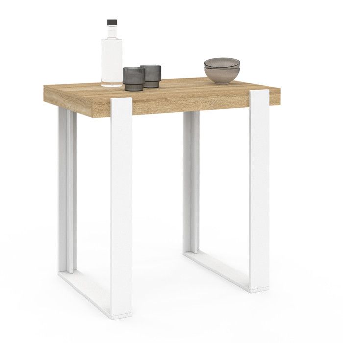 Table Haute De Bar PHOENIX 90 Cm - Plateau Bois Vieilli, Pieds Noirs - Style Rustique Pour Cuisine/salon - 3