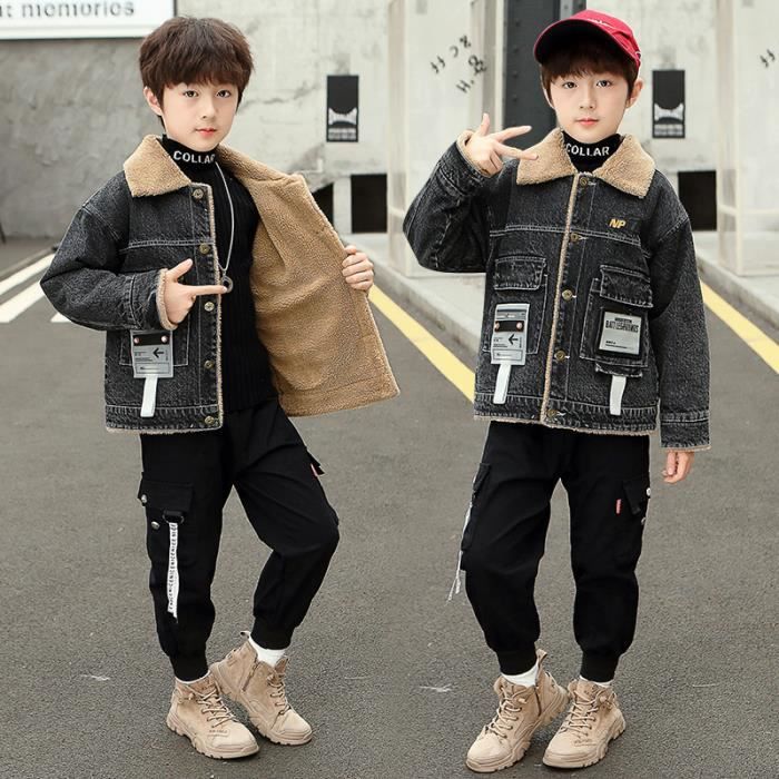 Veste en jean pour enfants Garcon Fille Effiloche Revers Casual Noir Noir Cdiscount Pret a Porter