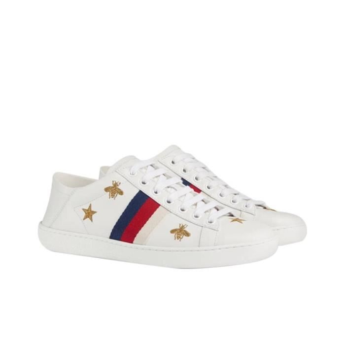 Basket Guccis Abeille Femme Homme Chaussure Sneakers Blanche Sportswear Ville Cuir Lacets Blanc Cdiscount Chaussures