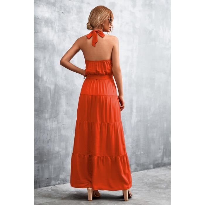 Robe Femme KJEHOME HAIKEYI Robe longue sans manches dos nu Jaune Jaune Cdiscount Pret a Porter