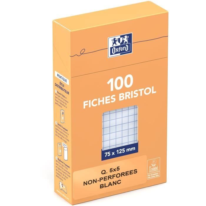 Oxford - Pack de 30 Fiches Bristol - A5 - petits carreaux - blanc Pas Cher