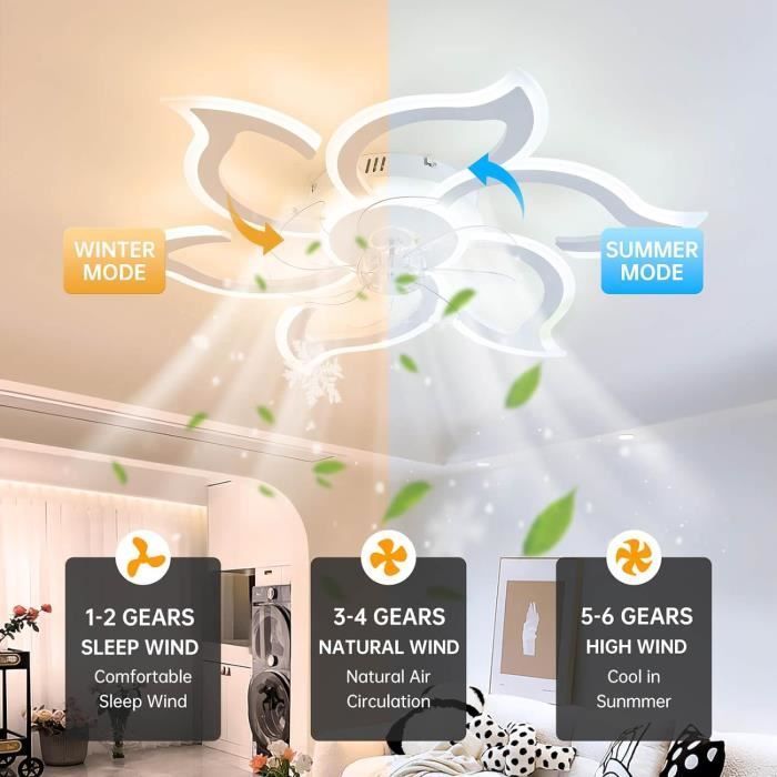 Ventilateur De Plafond Intelligent Avec Lumière LED Alexa - 50cm, 6 Vitesses, Télécommande, 2700K-6500K - 10