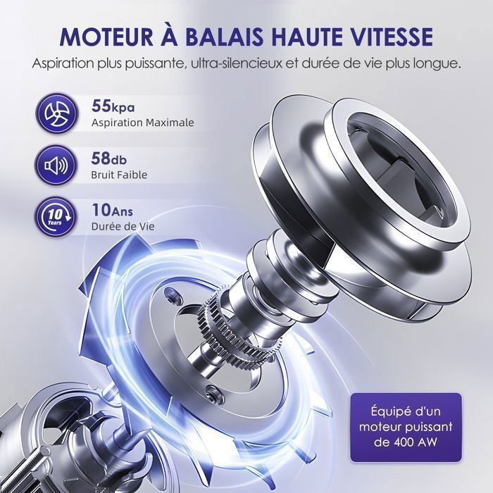 Aspirateur Sans Fil 45 000 Pa - 70 Min D'autonomie, Brosse Anti-poils Et écran LED - 3