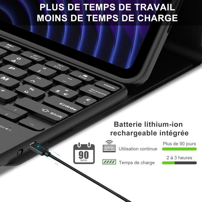 Bueuwe Toetsenbordhoes Voor Huawei Matepad Pro 11 2022, AZERTY Frans Toetsenbord Afneembaar Draadloos Toetsenbord Met Achtergrondverlichting En Magnetische Beschermhoeszwart