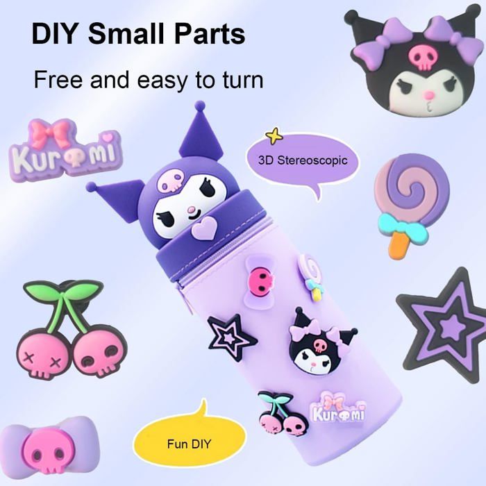 Trousse à Crayons Silicone Kuromi FYDZBSL - Rétractable étanche - 21cm - Pour école Bureau - Enfant