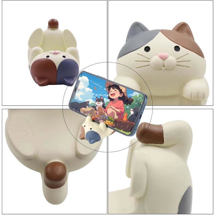 2 Pezzi Supporto Per Cellulare A Forma Di Gatto - Reggicellulare Da Tavolo In Resina, Gatto E Tigre, Con Proteggi Cavo - Idea Regalo - 4